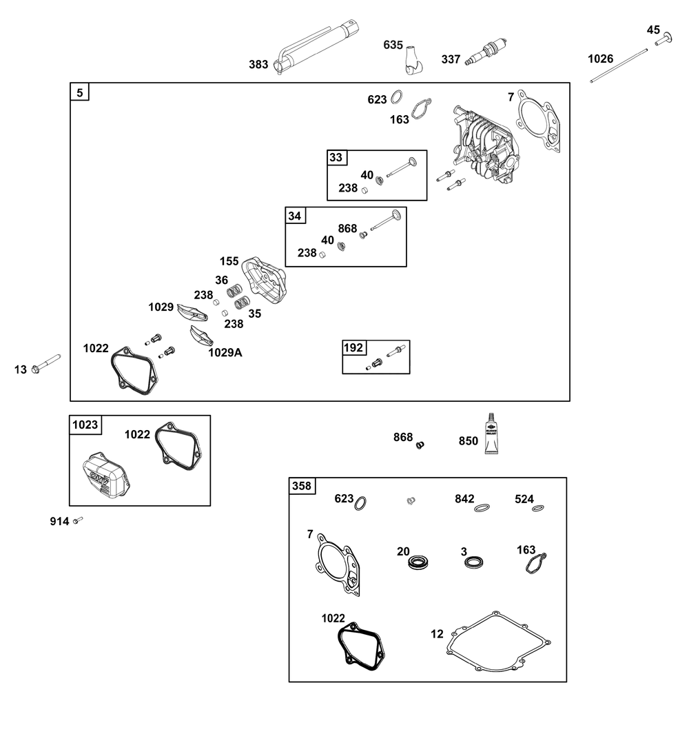 Cylinder Head Group Diagram and Parts List for 09P602-0037-H5 020000 - 09Z999 Briggs and Stratton Engine